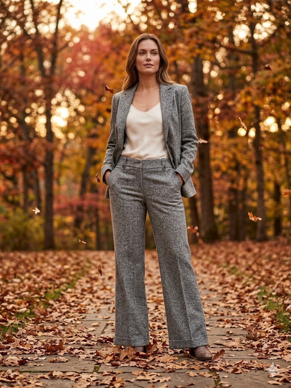 LOFT Julie Gray Wide-Leg Wool-Blend Trousers (10)